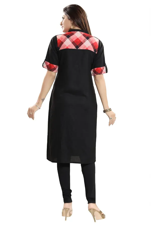 Women's_Beautiful_Black_Designer_Rayon_Long_Kurti_With_Roll_Up_Sleeves_For_Everyday_Wear_|_Kurti_Tops_|_Short_Kurti_|_Short_Kurti_For_Women_|_Short_Kurti_For_Girls