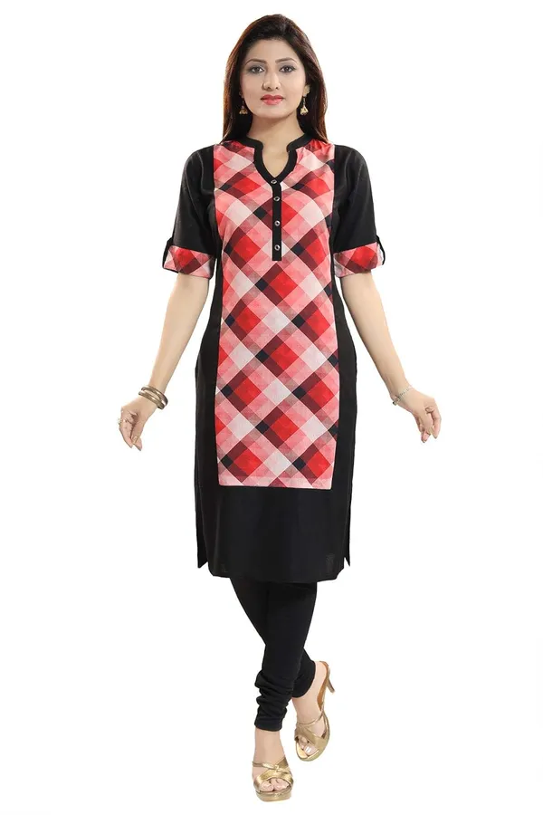 Women's_Beautiful_Black_Designer_Rayon_Long_Kurti_With_Roll_Up_Sleeves_For_Everyday_Wear_|_Kurti_Tops_|_Short_Kurti_|_Short_Kurti_For_Women_|_Short_Kurti_For_Girls