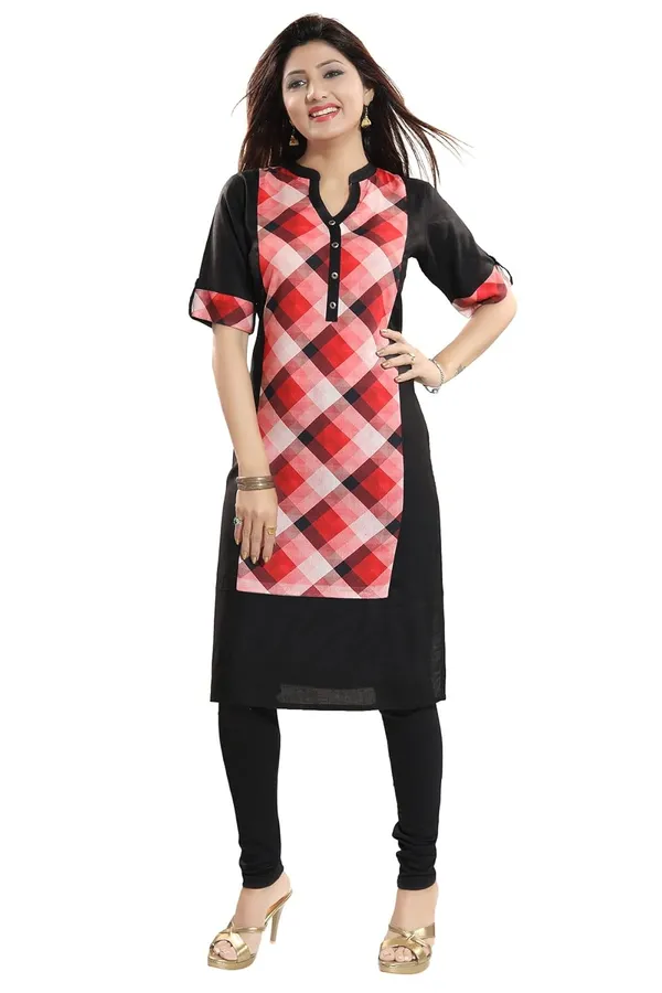 Women's_Beautiful_Black_Designer_Rayon_Long_Kurti_With_Roll_Up_Sleeves_For_Everyday_Wear_|_Kurti_Tops_|_Short_Kurti_|_Short_Kurti_For_Women_|_Short_Kurti_For_Girls