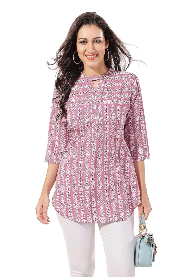 Pink_Poly_Crepe_Short_Tunic_Top_For_Everyday_Wear_|_|_Kurti_Tops_|_Short_Kurti_|_Short_Kurti_For_Women_|_Short_Kurti_For_Girls