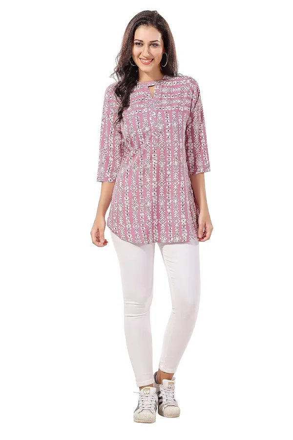 Pink_Poly_Crepe_Short_Tunic_Top_For_Everyday_Wear_|_|_Kurti_Tops_|_Short_Kurti_|_Short_Kurti_For_Women_|_Short_Kurti_For_Girls