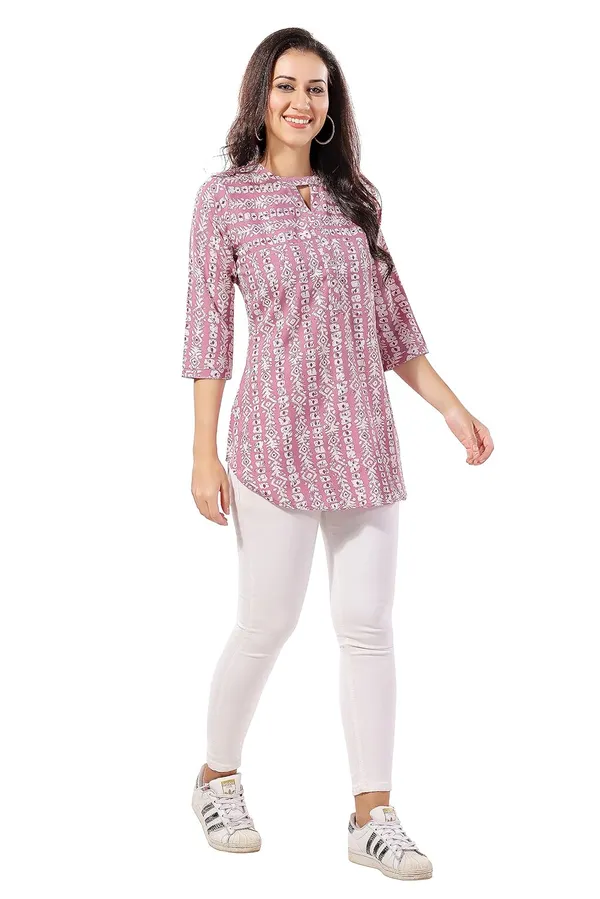 Pink_Poly_Crepe_Short_Tunic_Top_For_Everyday_Wear_|_|_Kurti_Tops_|_Short_Kurti_|_Short_Kurti_For_Women_|_Short_Kurti_For_Girls