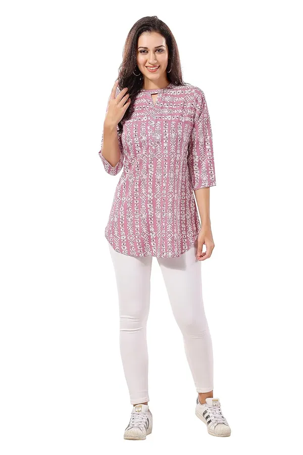 Pink_Poly_Crepe_Short_Tunic_Top_For_Everyday_Wear_|_|_Kurti_Tops_|_Short_Kurti_|_Short_Kurti_For_Women_|_Short_Kurti_For_Girls