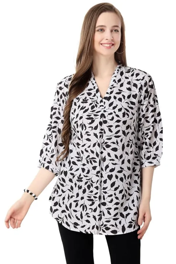 Chic_Contrast_Faux_Crepe_Tunic_With_Stylish_Print_For_Women_And_Girls_|_Kurti_Tops_|_Short_Kurti_|_Short_Kurti_For_Women_|_Short_Kurti_For_Girls