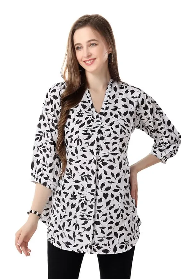 Chic_Contrast_Faux_Crepe_Tunic_With_Stylish_Print_For_Women_And_Girls_|_Kurti_Tops_|_Short_Kurti_|_Short_Kurti_For_Women_|_Short_Kurti_For_Girls