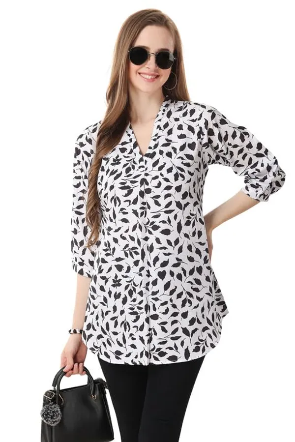Chic_Contrast_Faux_Crepe_Tunic_With_Stylish_Print_For_Women_And_Girls_|_Kurti_Tops_|_Short_Kurti_|_Short_Kurti_For_Women_|_Short_Kurti_For_Girls