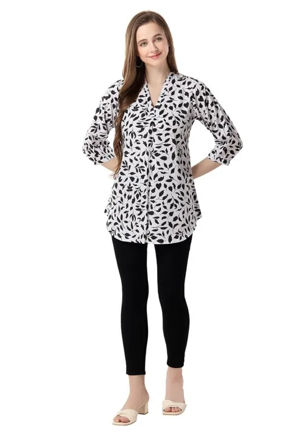 Chic_Contrast_Faux_Crepe_Tunic_With_Stylish_Print_For_Women_And_Girls_|_Kurti_Tops_|_Short_Kurti_|_Short_Kurti_For_Women_|_Short_Kurti_For_Girls