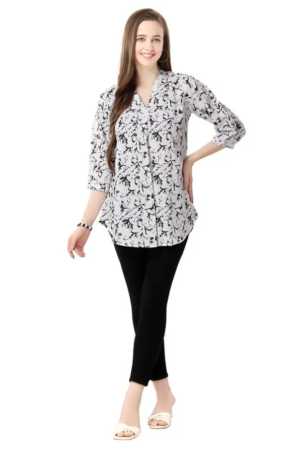 Chic_Contrast_Faux_Crepe_Tunic_With_Stylish_Print_For_Women_And_Girls_|_Kurti_Tops_|_Short_Kurti_|_Short_Kurti_For_Women_|_Short_Kurti_For_Girls