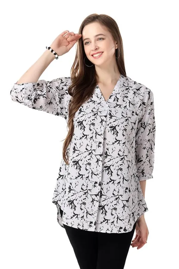 Chic_Contrast_Faux_Crepe_Tunic_With_Stylish_Print_For_Women_And_Girls_|_Kurti_Tops_|_Short_Kurti_|_Short_Kurti_For_Women_|_Short_Kurti_For_Girls
