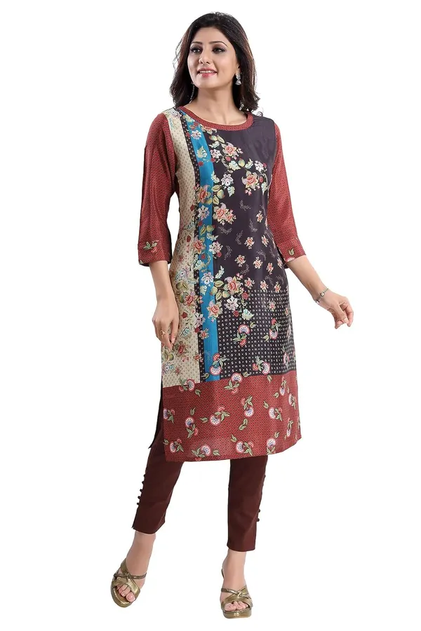 Women's_Beautious_Brown_Faux_Crepe_Printed_Long_Kurti_Tunic_Top_|_Kurti_Tops_|_Short_Kurti_|_Short_Kurti_For_Women_|_Short_Kurti_For_Girls
