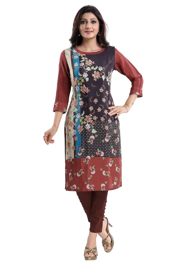 Women's_Beautious_Brown_Faux_Crepe_Printed_Long_Kurti_Tunic_Top_|_Kurti_Tops_|_Short_Kurti_|_Short_Kurti_For_Women_|_Short_Kurti_For_Girls