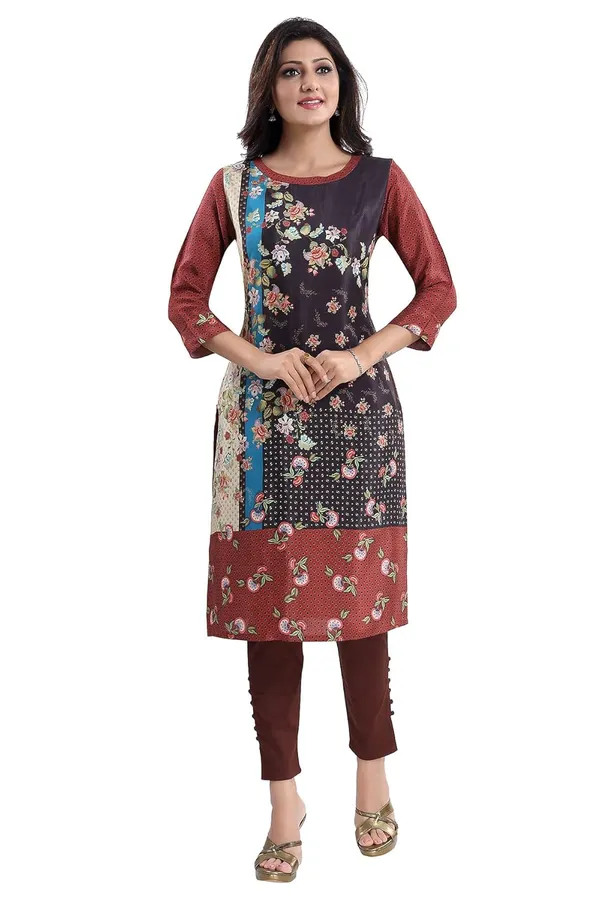 Women's_Beautious_Brown_Faux_Crepe_Printed_Long_Kurti_Tunic_Top_|_Kurti_Tops_|_Short_Kurti_|_Short_Kurti_For_Women_|_Short_Kurti_For_Girls