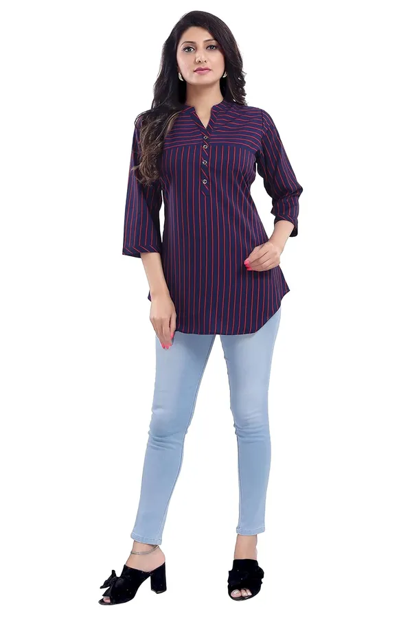 Womens_Polyester_Crepe_Regular_Fit_Straight_Casual_Wear_Short_Tunic_Top_For_Girls_(Navy_Blue