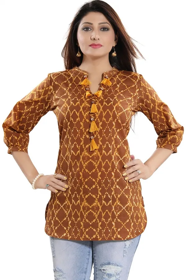 Yellow_Charisma_Printed_Cotton_Tunic_with_PomPoms_for_Womens_wear