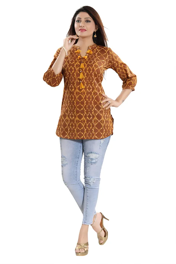 Yellow_Charisma_Printed_Cotton_Tunic_with_PomPoms_for_Womens_wear