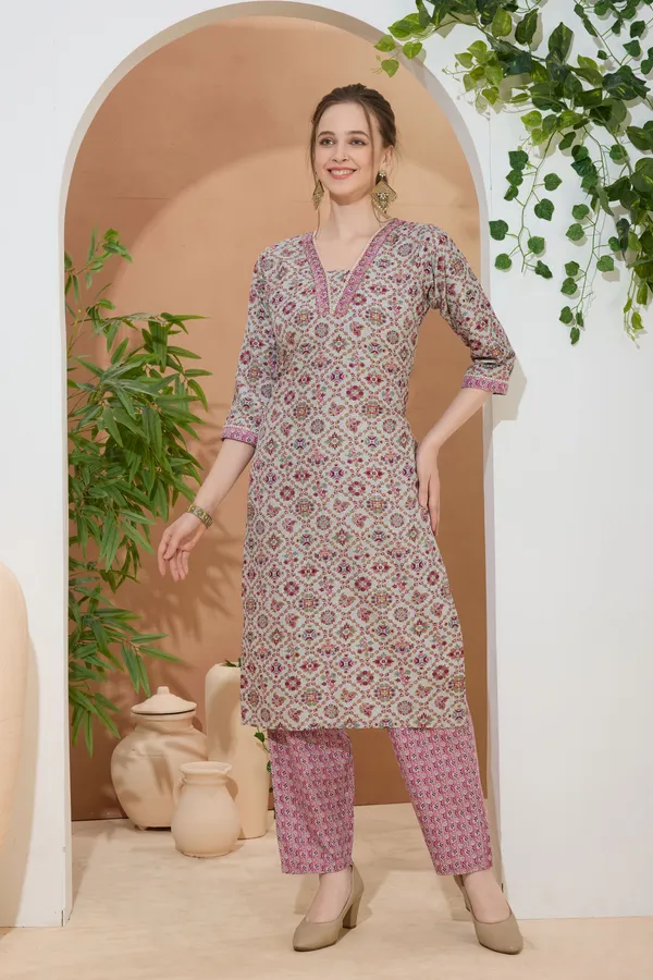 Trendy_Stay_Gray_V_Neck_Kurti_Pant_Suit_For_Women