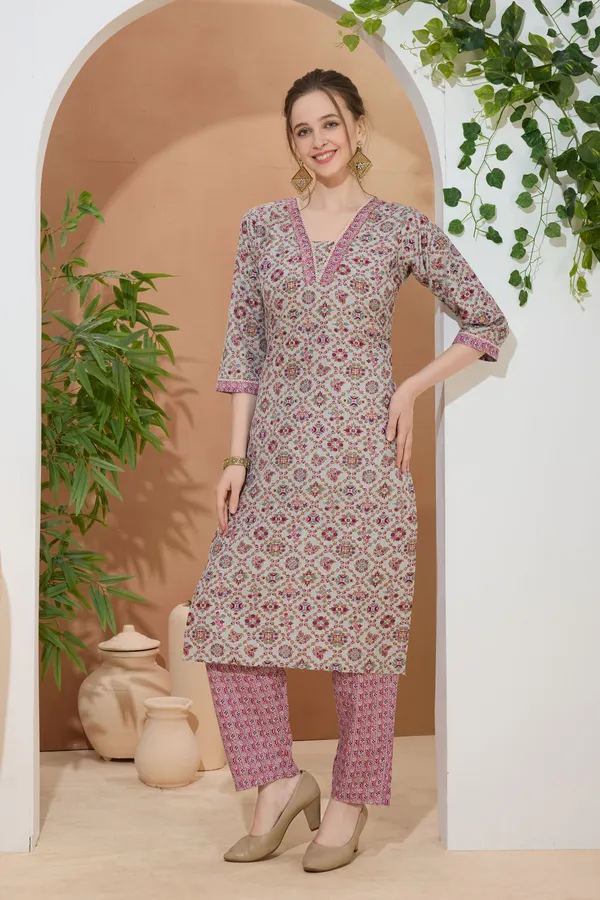Trendy_Stay_Gray_V_Neck_Kurti_Pant_Suit_For_Women