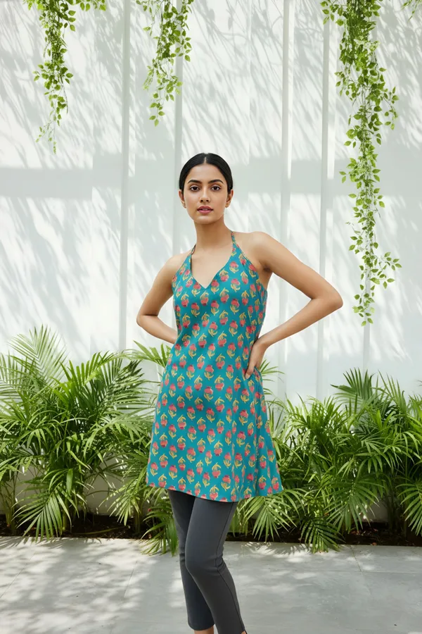Rama_Green_Jaipuri_Print_Halter_Neck_Corset_Kurti