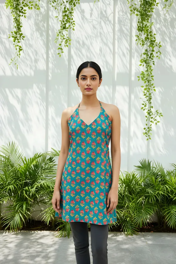 Rama_Green_Jaipuri_Print_Halter_Neck_Corset_Kurti