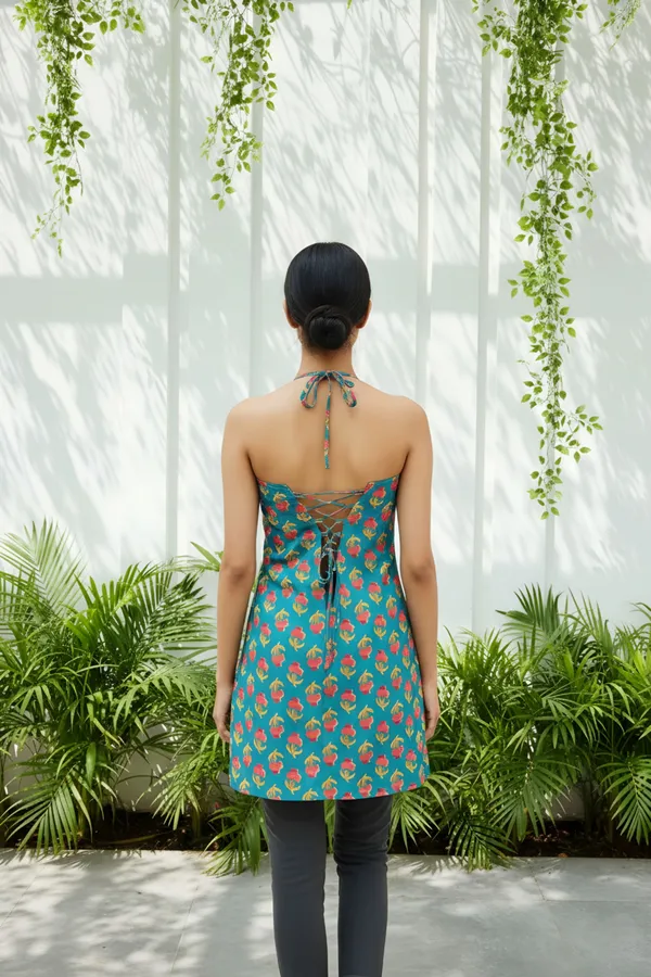Rama_Green_Jaipuri_Print_Halter_Neck_Corset_Kurti