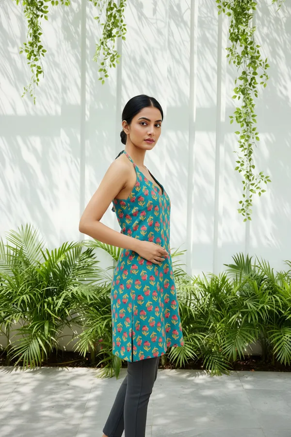 Rama_Green_Jaipuri_Print_Halter_Neck_Corset_Kurti