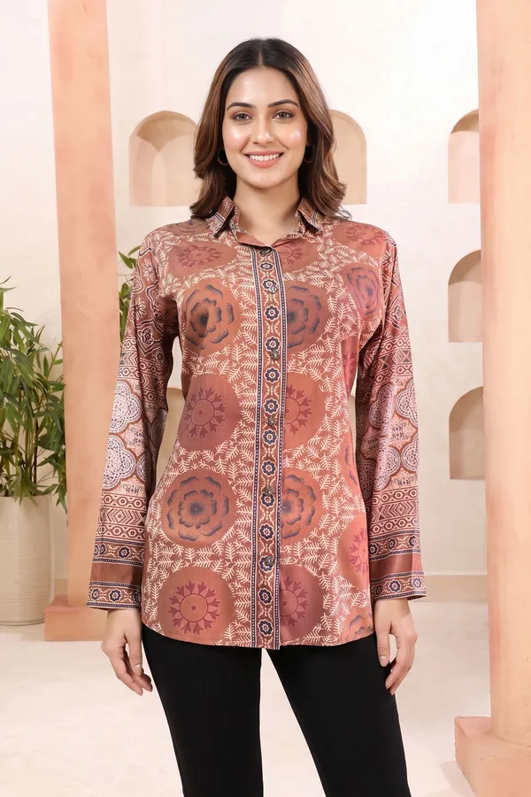 Rustic_Rust_Modal_Silk_Shirt_Style_Womens_Tunic_with_Floral_Print