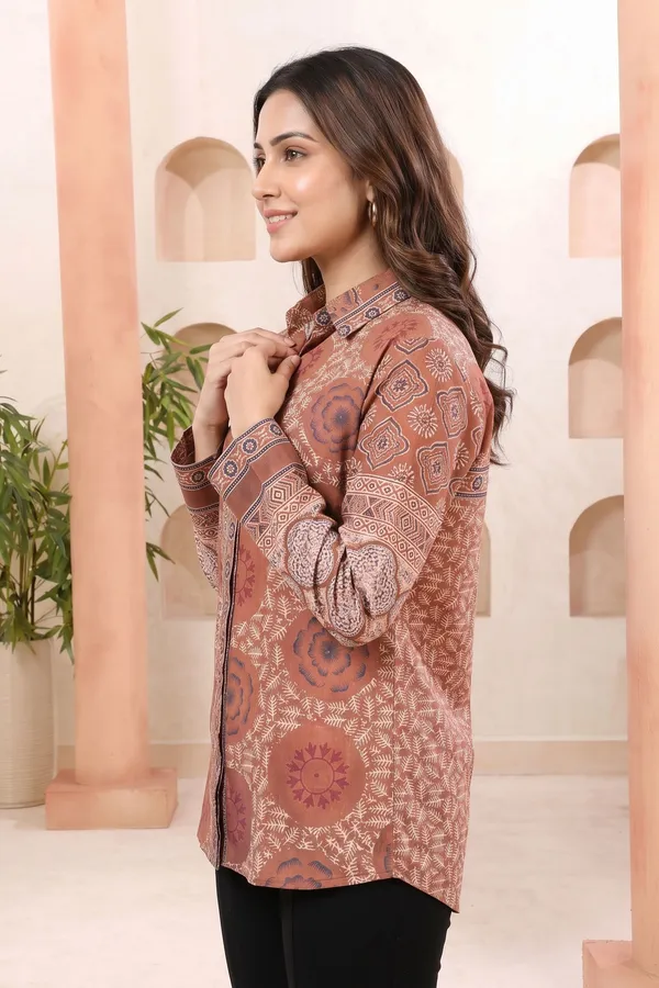 Rustic_Rust_Modal_Silk_Shirt_Style_Womens_Tunic_with_Floral_Print