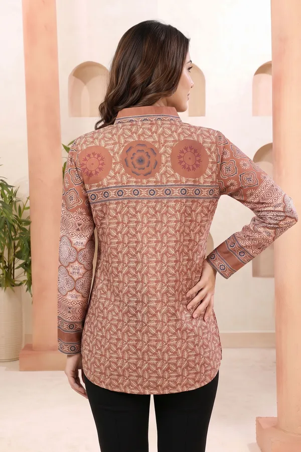 Rustic_Rust_Modal_Silk_Shirt_Style_Womens_Tunic_with_Floral_Print