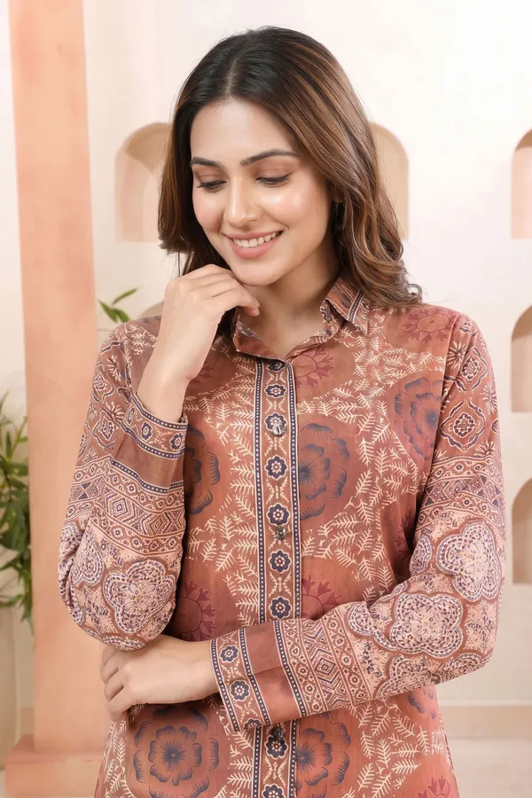 Rustic_Rust_Modal_Silk_Shirt_Style_Womens_Tunic_with_Floral_Print