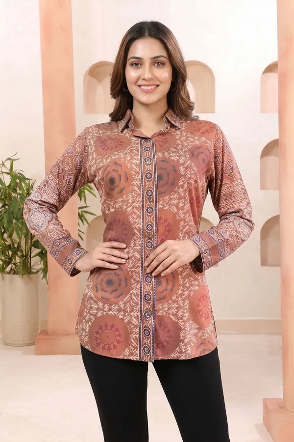 Rustic_Rust_Modal_Silk_Shirt_Style_Womens_Tunic_with_Floral_Print