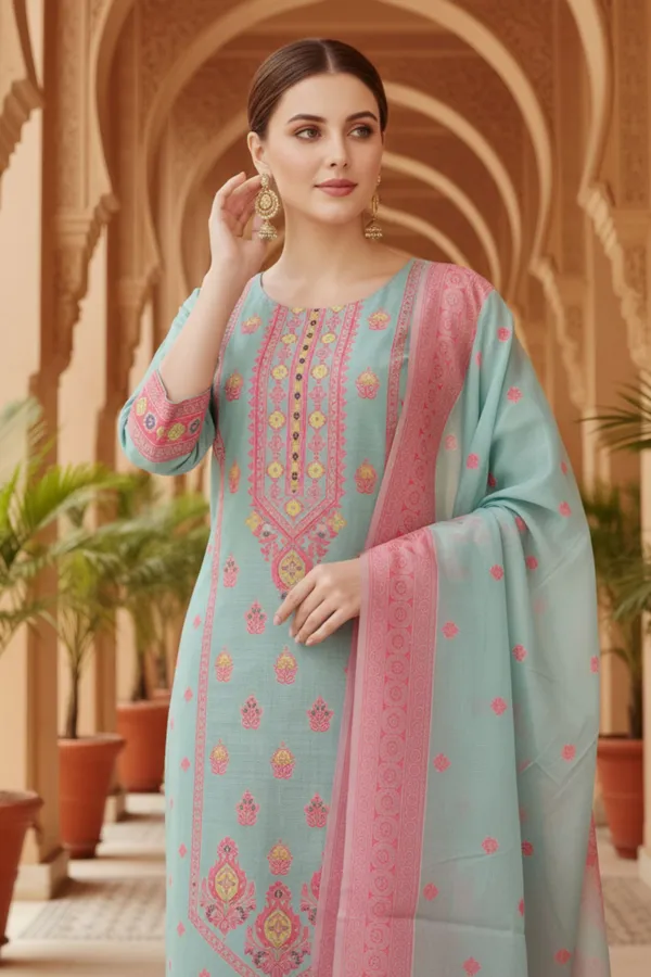 Blue_Banarasi_Chanderi_Handwoven_Women_Three_Piece_Long_Kurta_Set