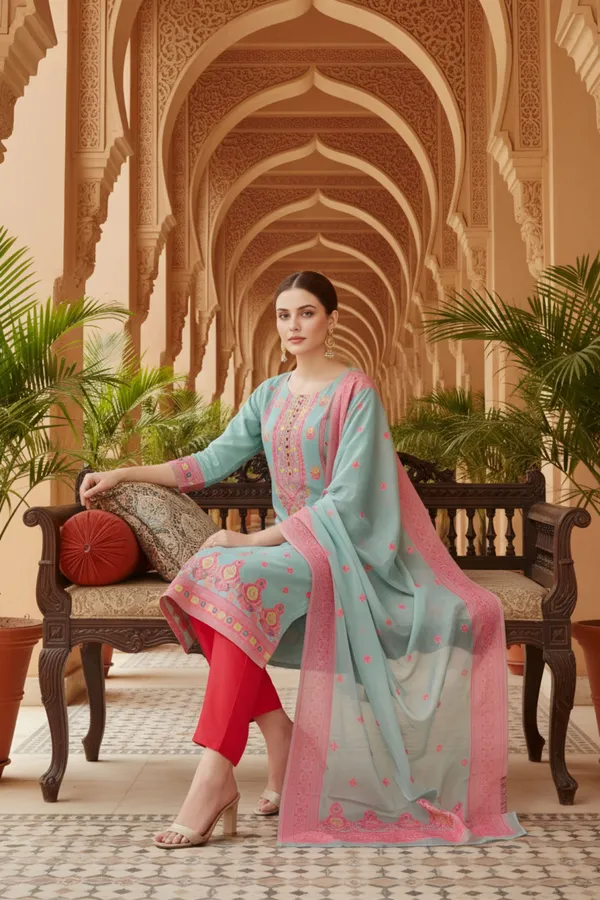 Blue_Banarasi_Chanderi_Handwoven_Women_Three_Piece_Long_Kurta_Set