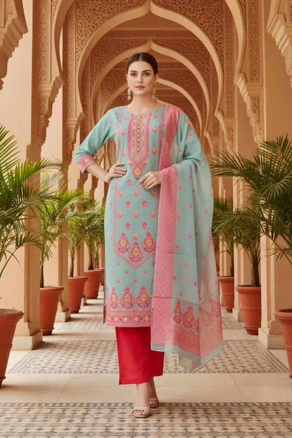 Blue_Banarasi_Chanderi_Handwoven_Women_Three_Piece_Long_Kurta_Set