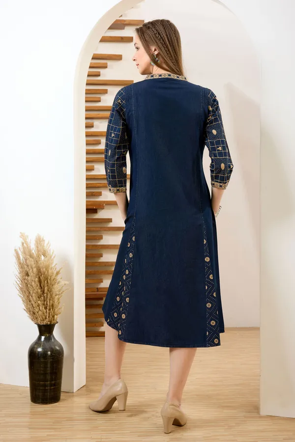 Exclusive_Denim_Blue_V_Neck_A_Line_Indo_Western_Dress
