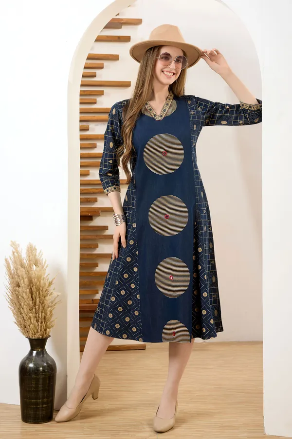 Exclusive_Denim_Blue_V_Neck_A_Line_Indo_Western_Dress