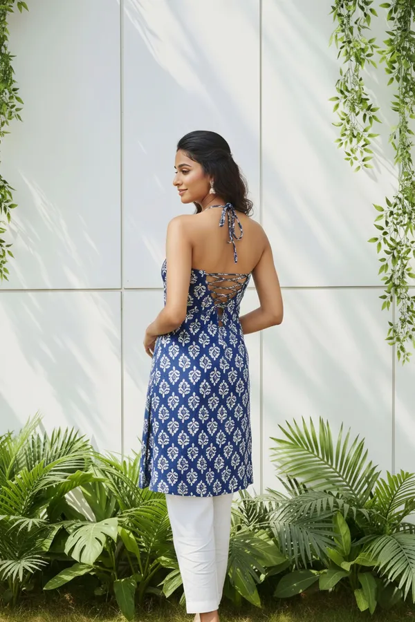 Indigo_Jaipuri_Print_Halter_Neck_Corset_Kurti