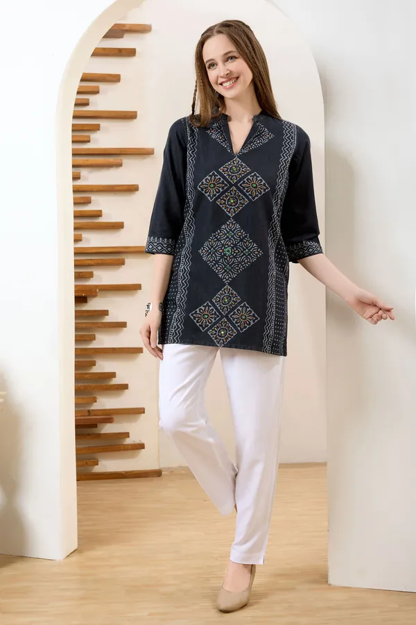 Black_Denim_Tunic_Hand_Embroidery_And_Color_Wash