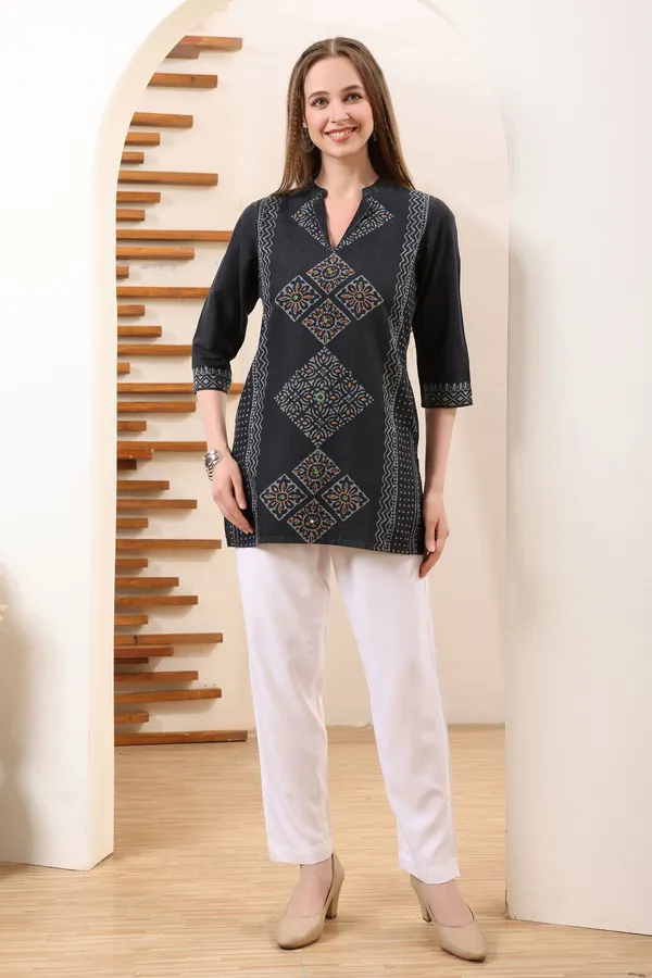 Black_Denim_Tunic_Hand_Embroidery_And_Color_Wash