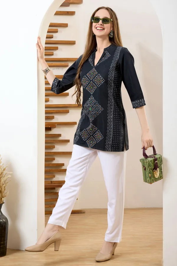 Black_Denim_Tunic_Hand_Embroidery_And_Color_Wash