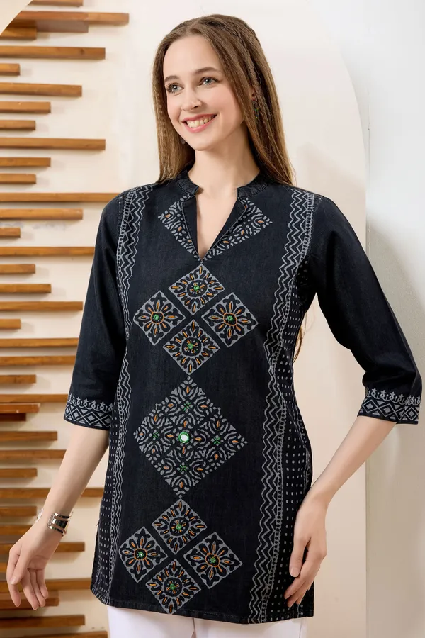 Black_Denim_Tunic_Hand_Embroidery_And_Color_Wash