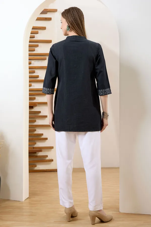 Black_Denim_Tunic_Hand_Embroidery_And_Color_Wash