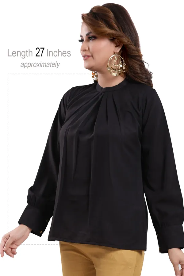 Classic_Black_Beauty_Polyester_Crepe_Office_Wear_Short_Tunic_Top_For_Women