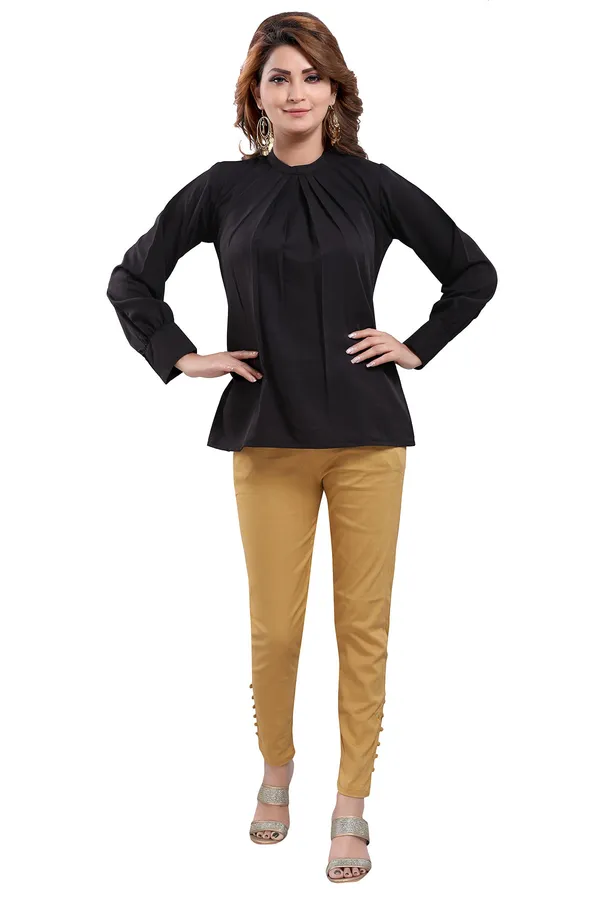 Classic_Black_Beauty_Polyester_Crepe_Office_Wear_Short_Tunic_Top_For_Women