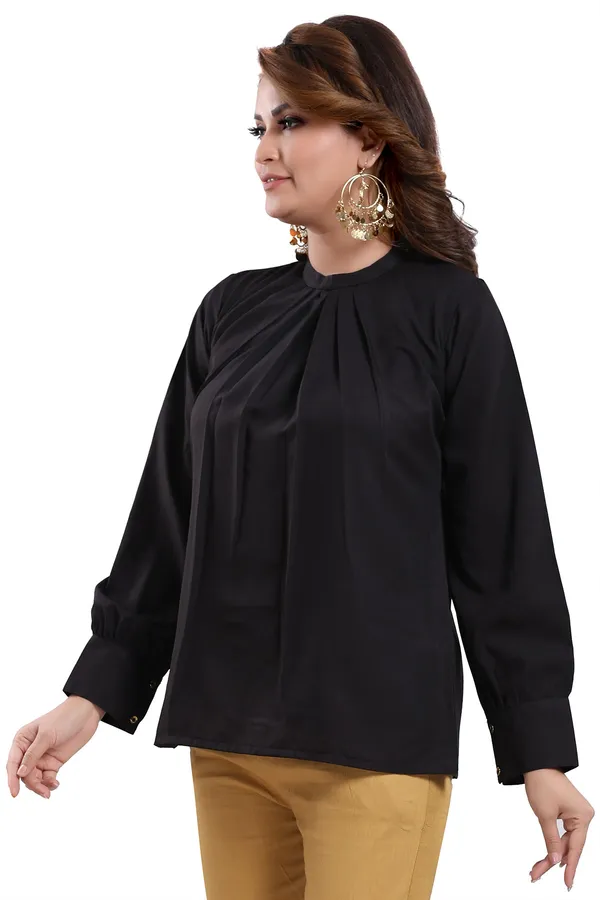 Classic_Black_Beauty_Polyester_Crepe_Office_Wear_Short_Tunic_Top_For_Women