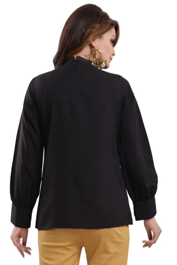 Classic_Black_Beauty_Polyester_Crepe_Office_Wear_Short_Tunic_Top_For_Women