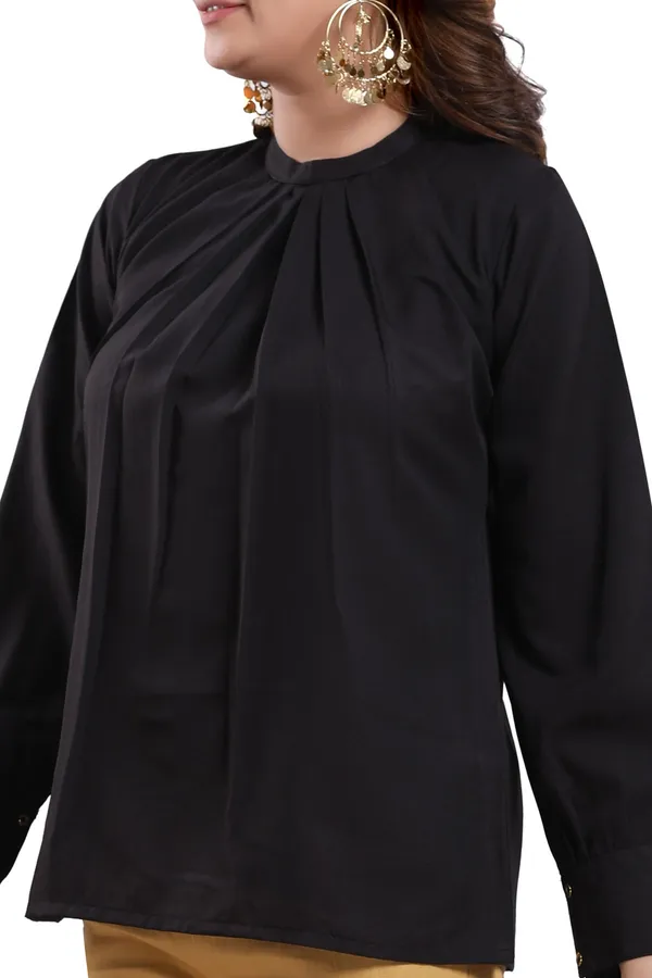 Classic_Black_Beauty_Polyester_Crepe_Office_Wear_Short_Tunic_Top_For_Women