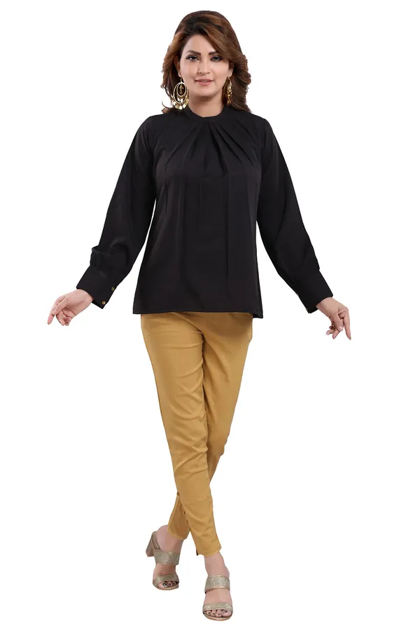Classic_Black_Beauty_Polyester_Crepe_Office_Wear_Short_Tunic_Top_For_Women