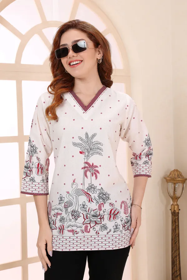 Red_Cotton_Short_Kurti_Tunic_Top_with_Floral_Print_for_Women