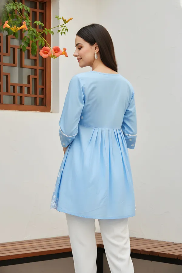Women_Light_Blue_Chikankari_Embroidered_Peplum_Short_Kurti