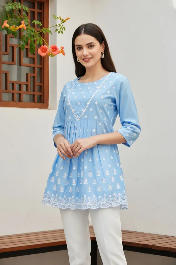 Women_Light_Blue_Chikankari_Embroidered_Peplum_Short_Kurti